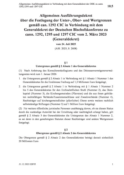 10.5 Allgemeines Ausführungsdekret in Verbindung mit dem Generaldekret der DBK zu cann. 1292,1295 un