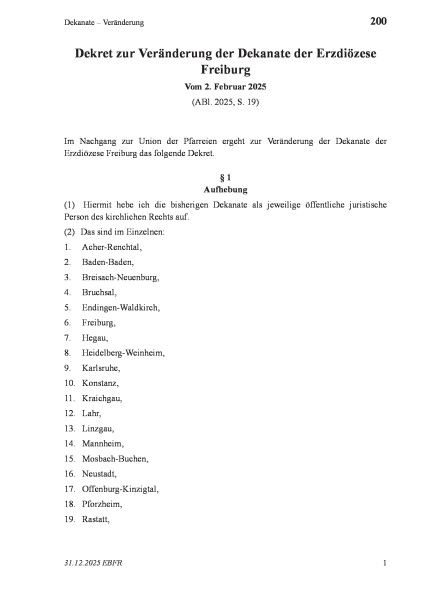 200 Dekanate – Veränderung