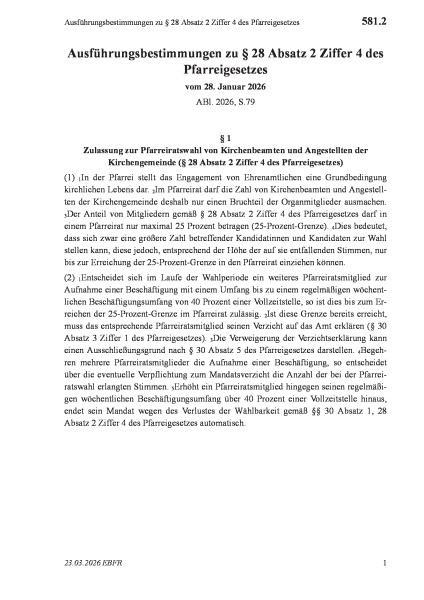 581.2 Ausführungsbestimmungen zu § 28 Absatz 2 Ziffer 4 des Pfarreigesetzes
