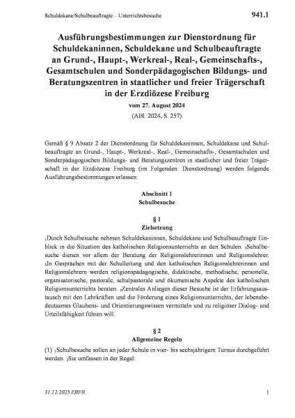 941.1 Schuldekane/Schulbeauftragte – Unterrichtsbesuche