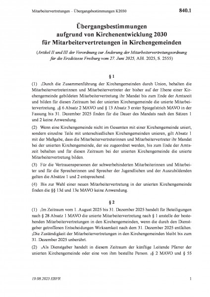 840.1 Mitarbeitervertretungen – Übergangsbestimmungen K2030