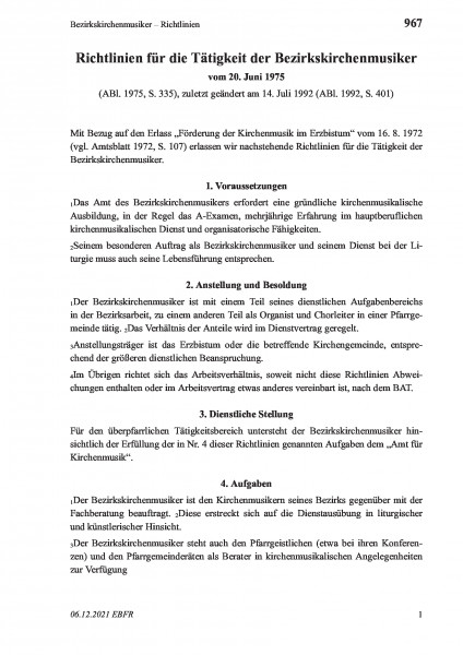 967 Bezirkskirchenmusiker – Richtlinien