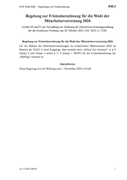 840.3 MAV-Wahl 2026 – Regelungen zur Fristberechnung