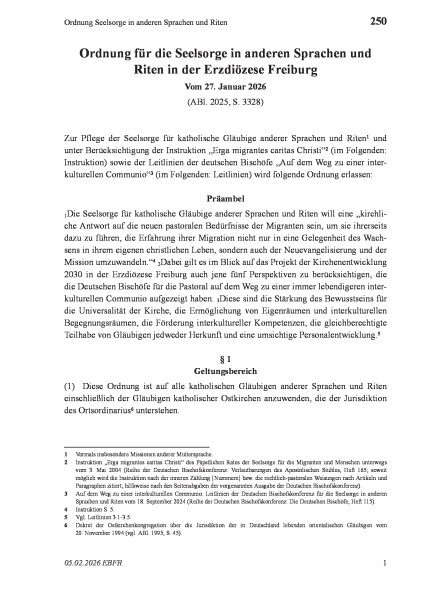 250 Ordnung Seelsorge in anderen Sprachen und Riten