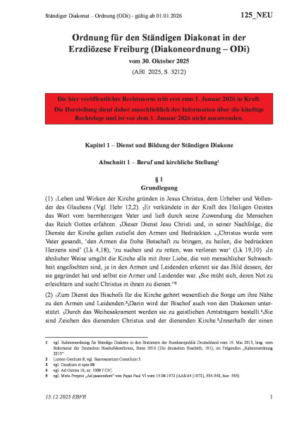 125_NEU Ständiger Diakonat – Ordnung (ODi) - gültig ab 01.01.2026