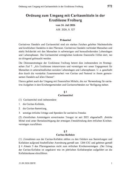 572 Ordnung zum Umgang mit Caritasmitteln in der Erzdiözese Freiburg