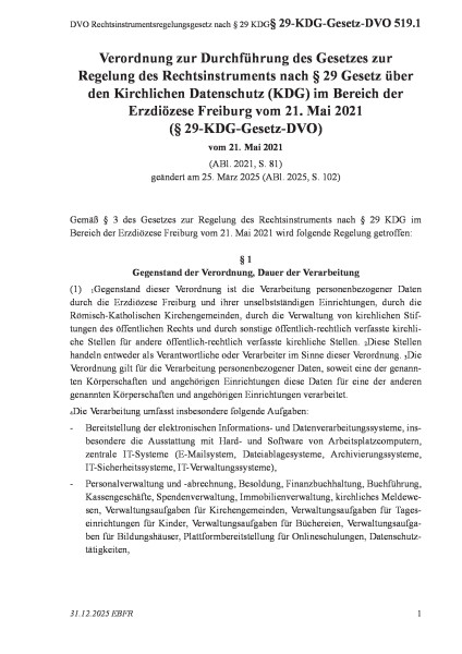 519.1 DVO Rechtsinstrumentsregelungsgesetz nach § 29 KDG