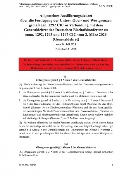 10.5_NEU Allgemeines Ausführungsdekret in Verbindung mit dem Generaldekret der DBK zu cann. 1292,129