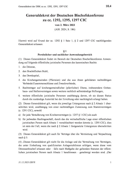 10.4 Generaldekret der DBK zu cc. 1292, 1295, 1297 CIC