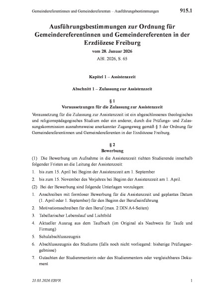 915.1 Gemeindereferentinnen und Gemeindereferenten – Ausführungsbestimmungen