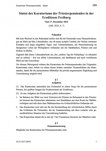 193 Kuratorium Priesterpensionäre – Statut