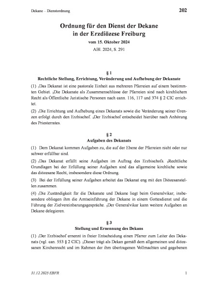 202 Dekane – Dienstordnung