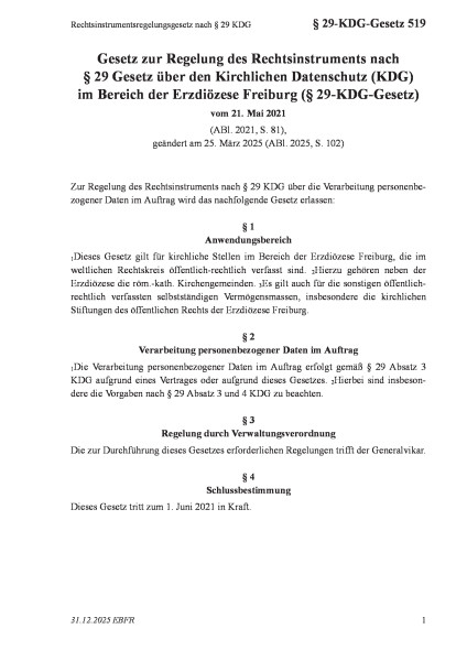 519 Rechtsinstrumentsregelungsgesetz nach § 29 KDG