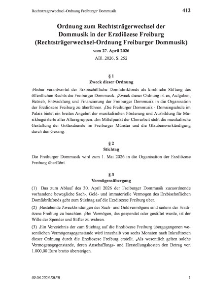 412 Rechtsträgerwechsel-Ordnung Freiburger Dommusik