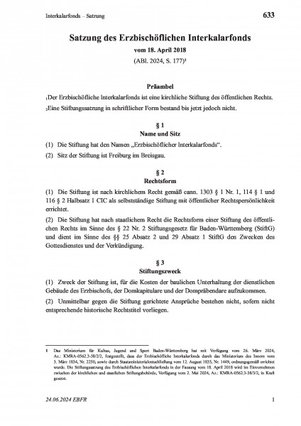 633 Interkalarfonds – Satzung