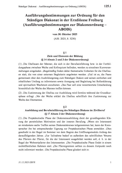 125.1 Ständiger Diakonat – Ausführungsbestimmungen zur Ordnung (ABODi)
