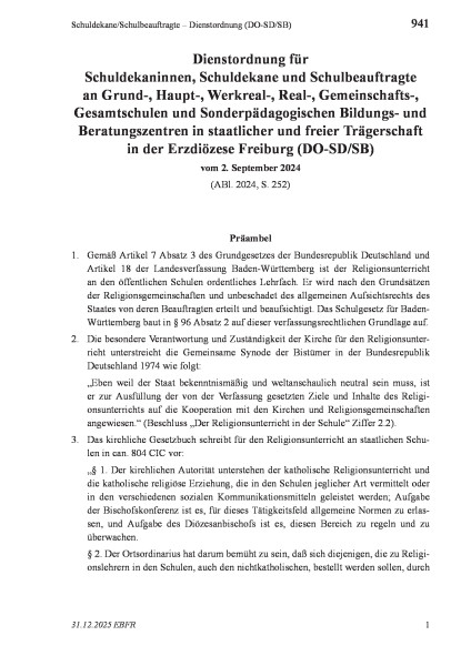 941 Schuldekane/Schulbeauftragte – Dienstordnung (DO-SD/SB)