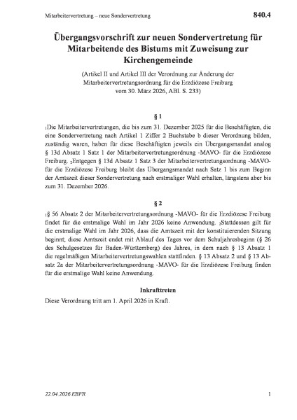 840.4 Mitarbeitervertretung – neue Sondervertretung